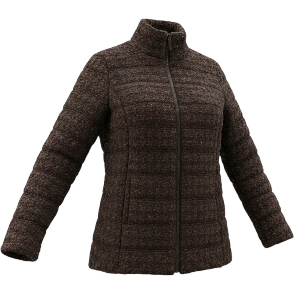 Chicos Brown Sequin Tweed Quilted Puffer Jacket Wool Blend Mock Neck Size 00 0/2